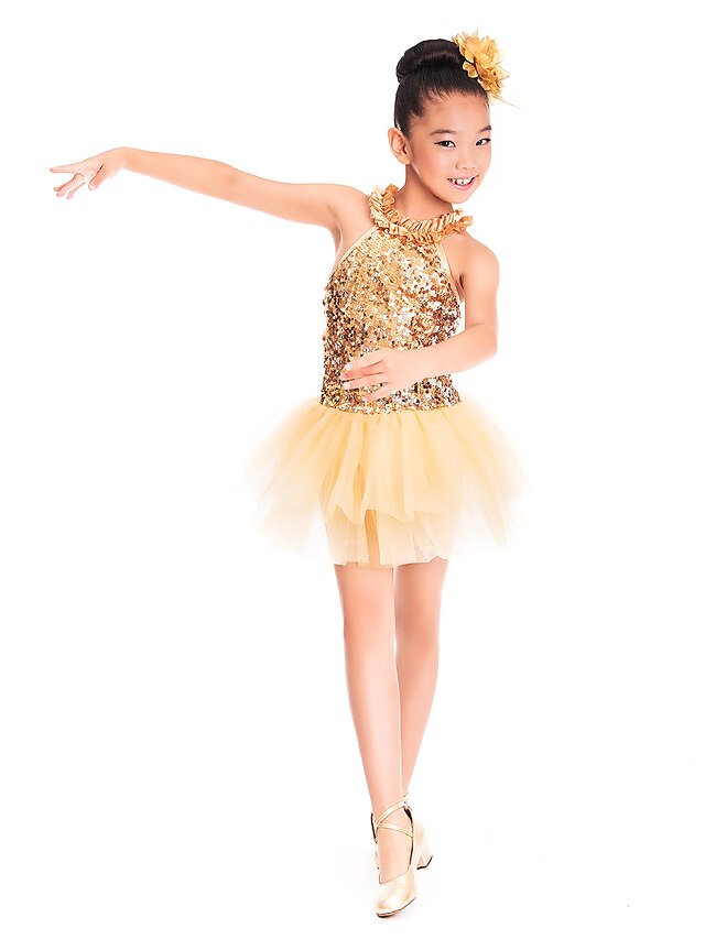  Kinderdanskleding Ballet Pailletten Geplooid Opleiding Mouwloos Natuurlijk Spandex Tule Pailletten / Uitvoering / Ballroom