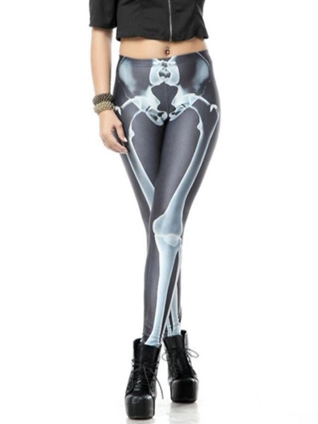  Spandex Preto Esqueleto Branco Leggings de designers de PinkQueen ® Mulheres