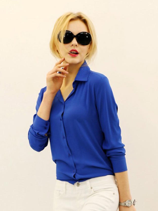  RuiHan Fashion Casual Chiffon Long Sleeve Shirt_Blue