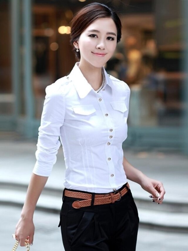  Women's Formal Cotton Shirt - Solid Colored Shirt Collar White
