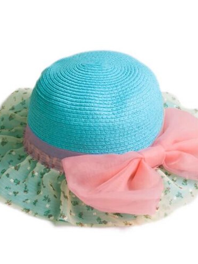 floral de encaje del arco del hilado elegante sombrero de paja dulce del sombrero del sol de las mujeres