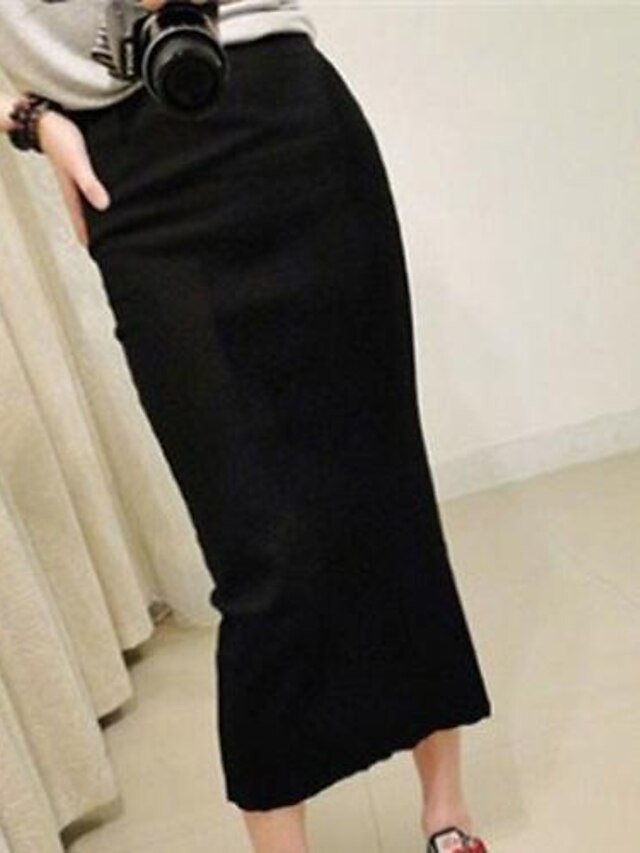  Women's Pencil Skirts Work Solid Colored Split Black Gray One-Size