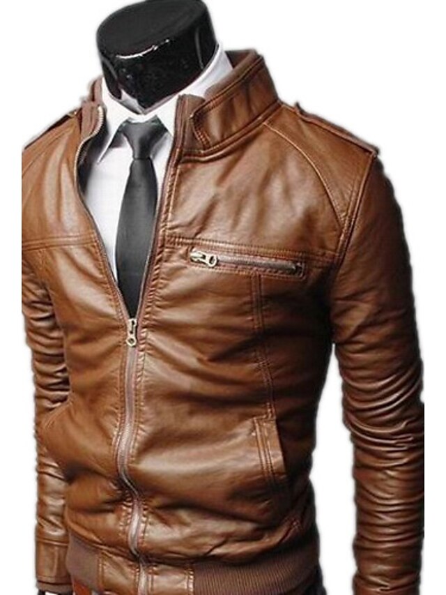  REVERIE UOMO Man's PU Leather Solid Color Stand Tops