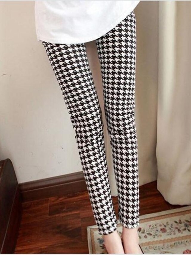  Women's Maternity Mid Waist Stretchy Pants Pants, Casual Houndstooth Polyester All Seasons