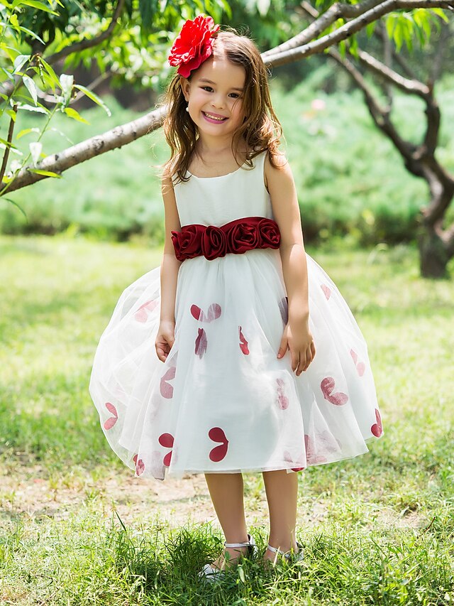 Ball Gown Tea Length Flower Girl Dress - Polyester Sleeveless Square Neck with Bow(s) / Sash / Ribbon / Flower by LAN TING BRIDE®