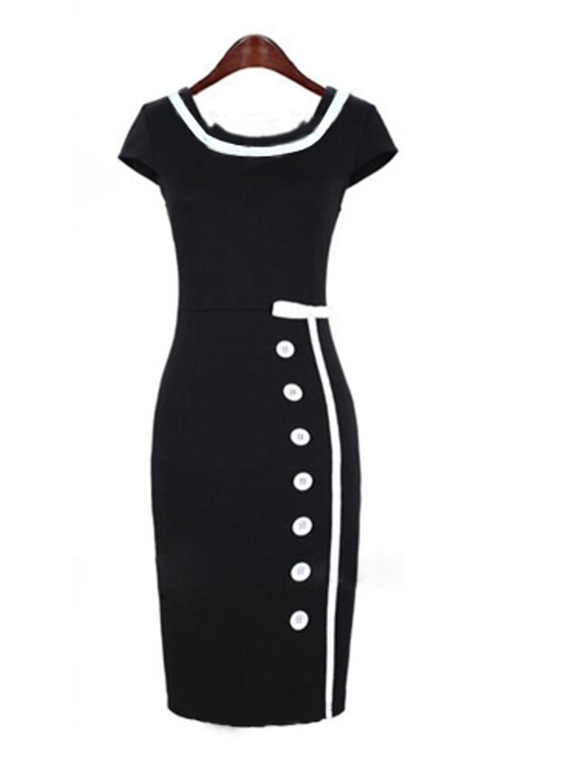  Women's Work Vintage Street chic Slim Sheath Dress - Solid Colored Spring Black M L XL