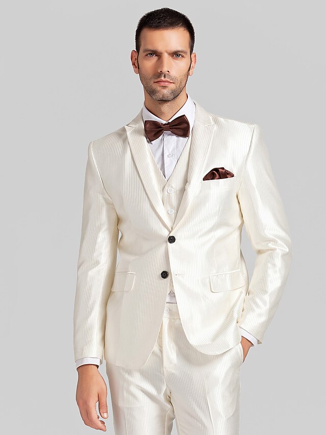  White Polyester Tailored Fit Three-Piece Tuxedo 