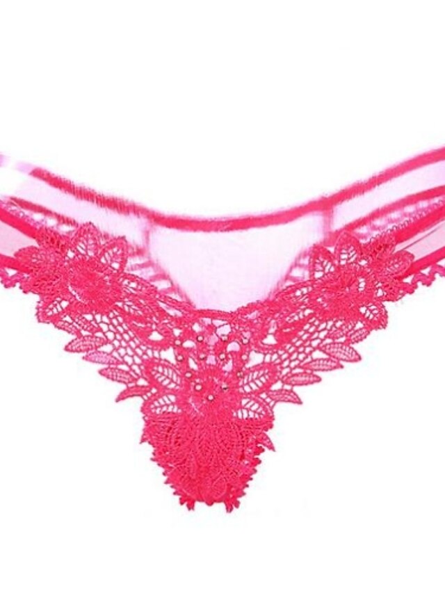  Women's Solid C-strings Panties Thin,Nylon Black Fuchsia Red Blue Pink