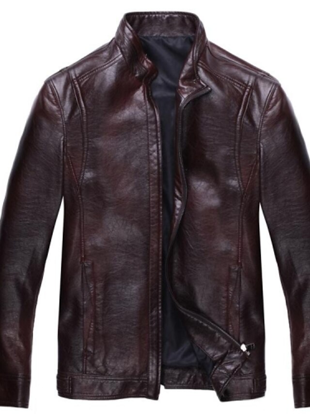  Men's Classic & Timeless Leather Jacket-Solid Colored Solid Color,Pure Color