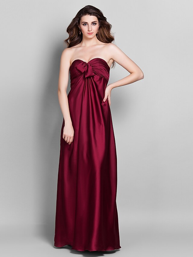  Sheath / Column Bridesmaid Dress Sweetheart Sleeveless Open Back Floor Length Stretch Satin with Beading / Side Draping / Flower