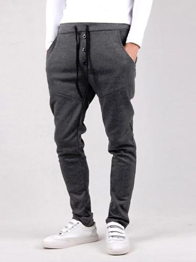  Men's Active Slim Sweatpants Trousers Solid Colored Full Length Sport Cotton Black Dark Gray