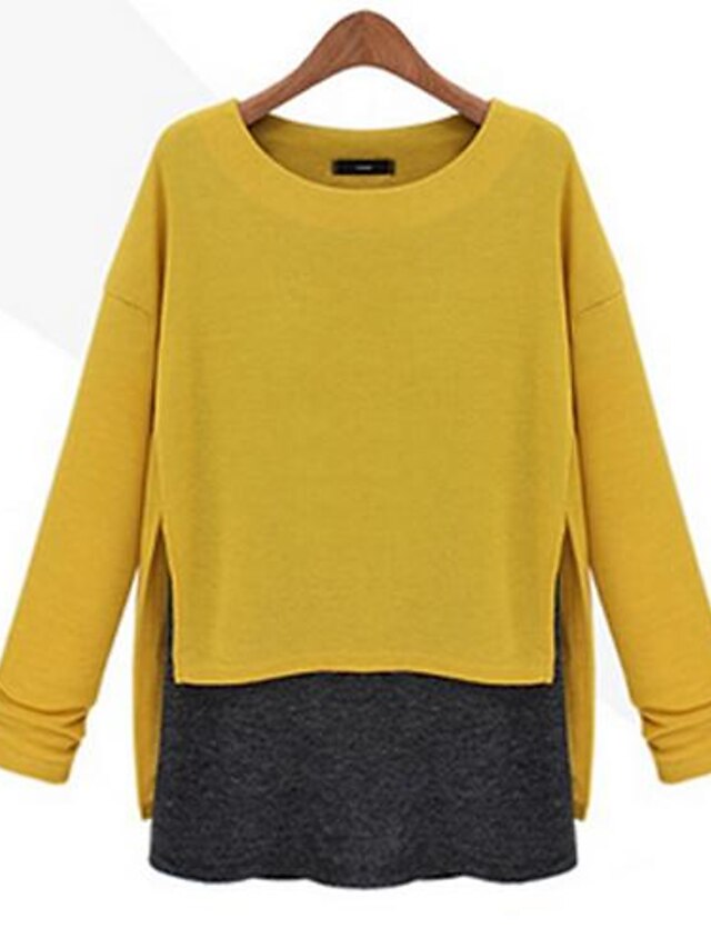  Women's Daily Blouse Color Block Layered Long Sleeve Tops Casual Yellow Navy Blue Dark Gray