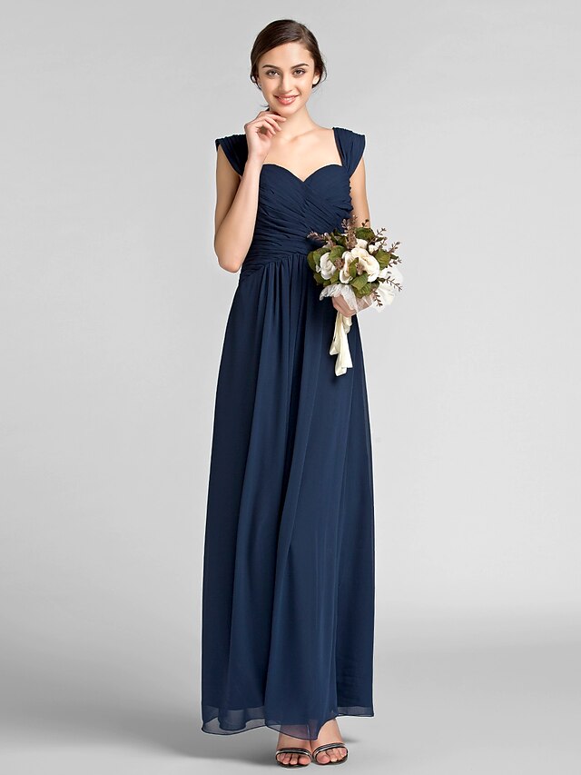  Sheath / Column Bridesmaid Dress Sweetheart Sleeveless Elegant Floor Length Chiffon with Criss Cross / Draping