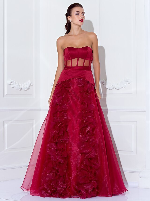  Ball Gown Celebrity Style Dress Holiday Cocktail Party Floor Length Sleeveless Strapless Satin with Sash / Ribbon Flower 2024