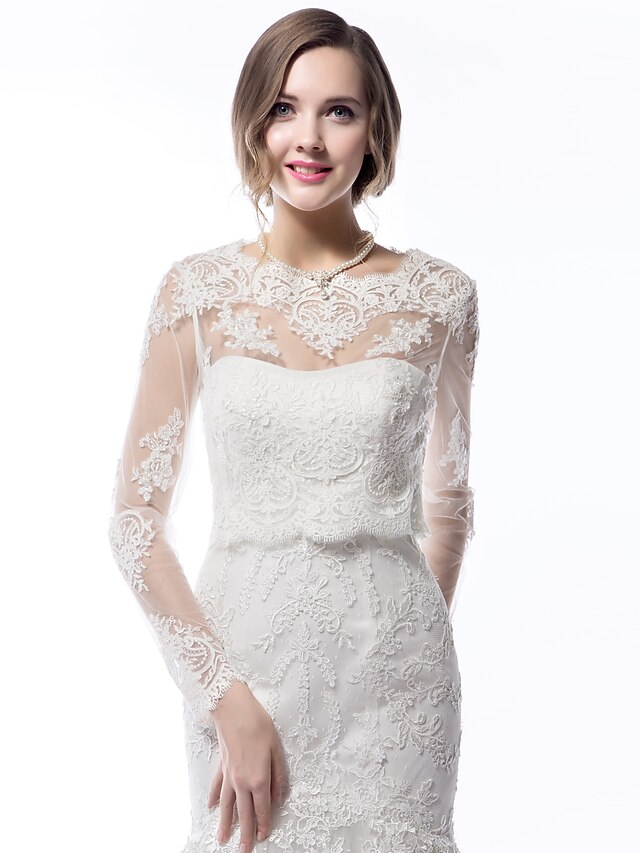  Long Sleeve Coats / Jackets Lace Wedding Wedding  Wraps With Appliques