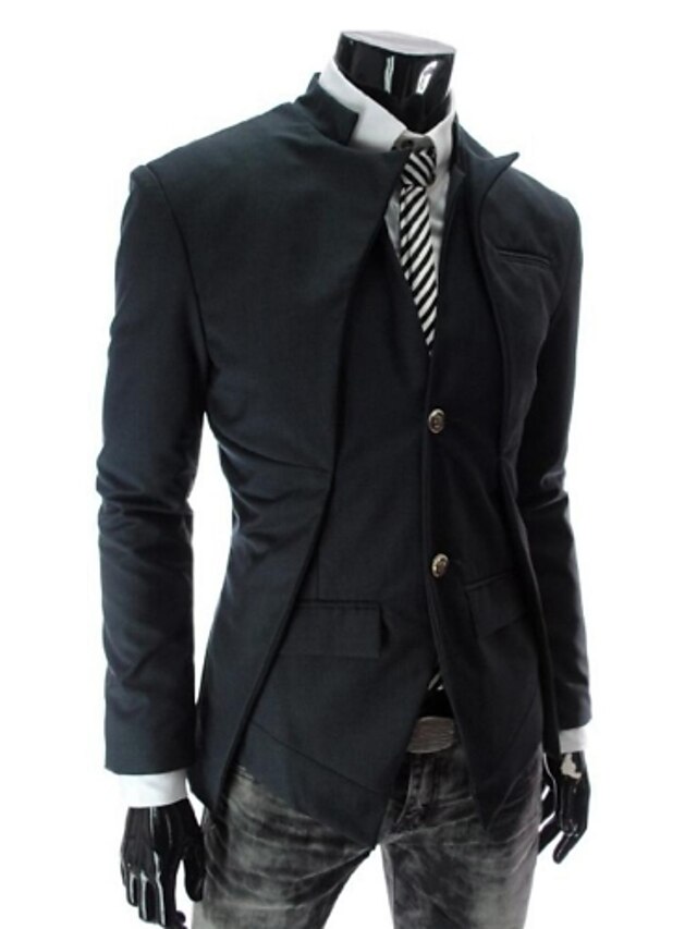  Formal / Work Regular Blazer, Solid Colored Long Sleeve Cotton White / Black / Gray L / XL / XXL