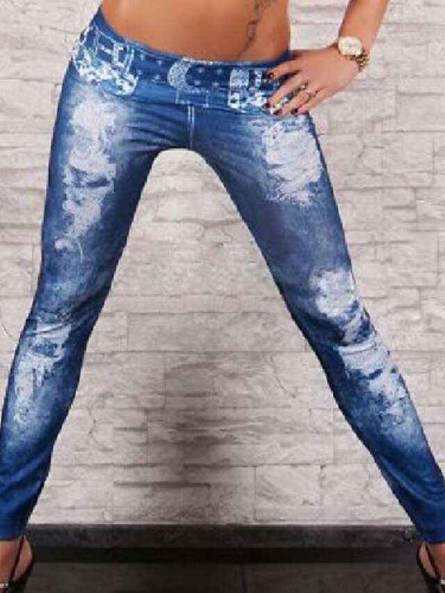  Damskie Jeans Jeans Legging Nadruk Czarny Niebieski