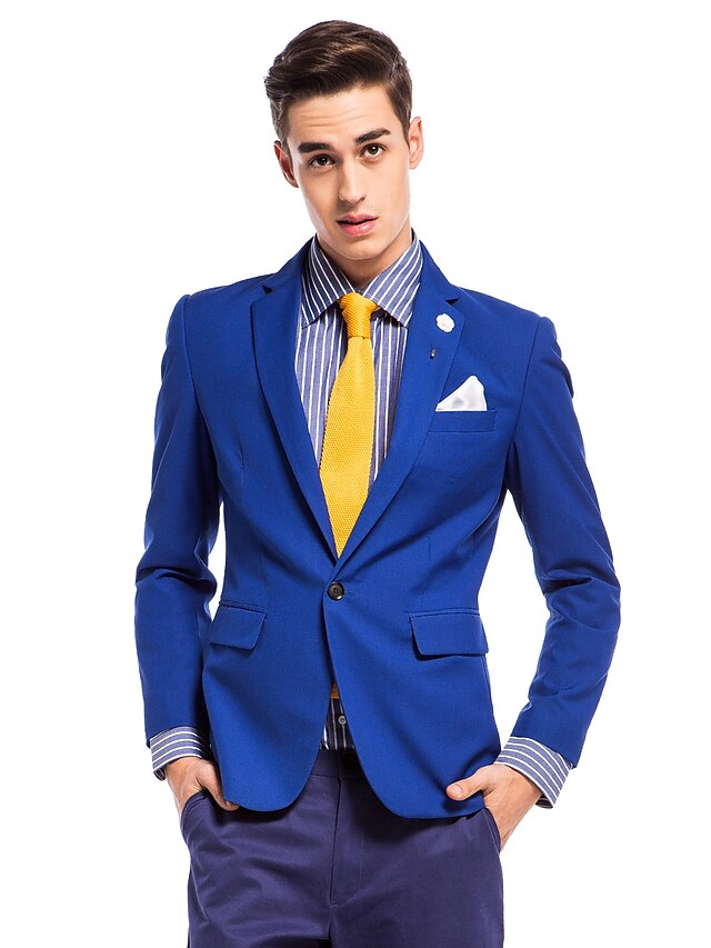  Pool Solid Colored Slim Fit Polyester Suit - Notch Slim Notch One-Button Single Breasted One-button