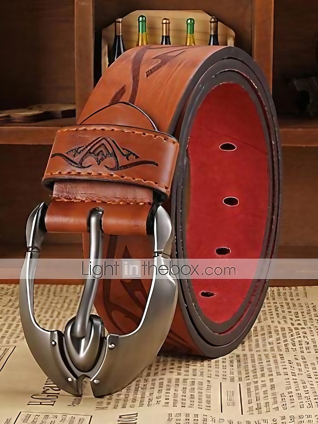  Men's Belt Faux Leather Belt Frame Buckle Black Brown Faux Leather Leather Active Fashion Work Tribal
