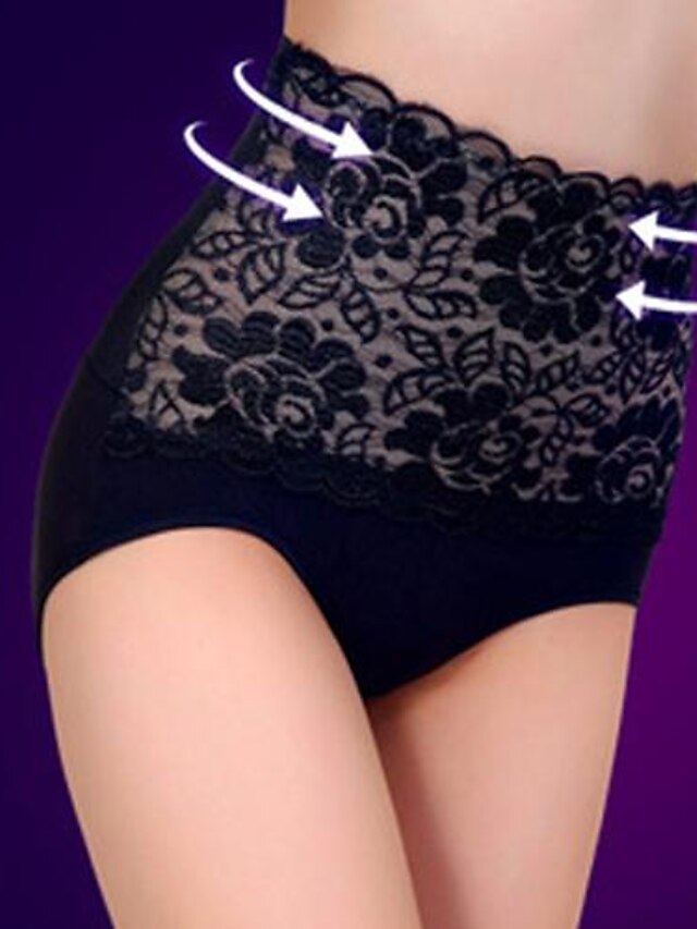  Women's Lace Shaping Panty Jacquard Black One-Size