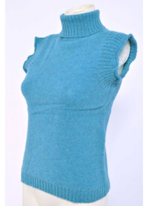  Жен. Однотонный Пуловер Шерсть Свитер кардиганы Синий
