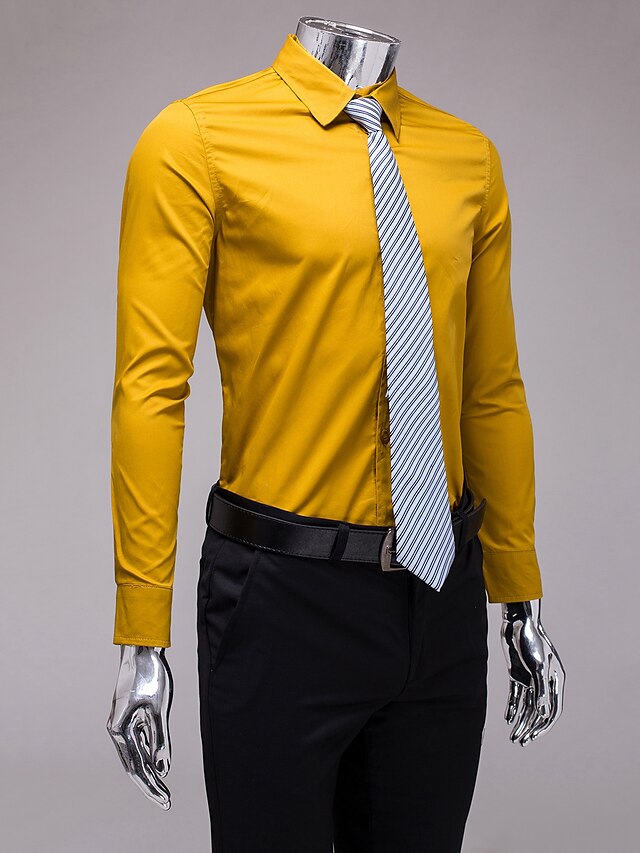  濃い黄色のスリムフィット長袖シャツ