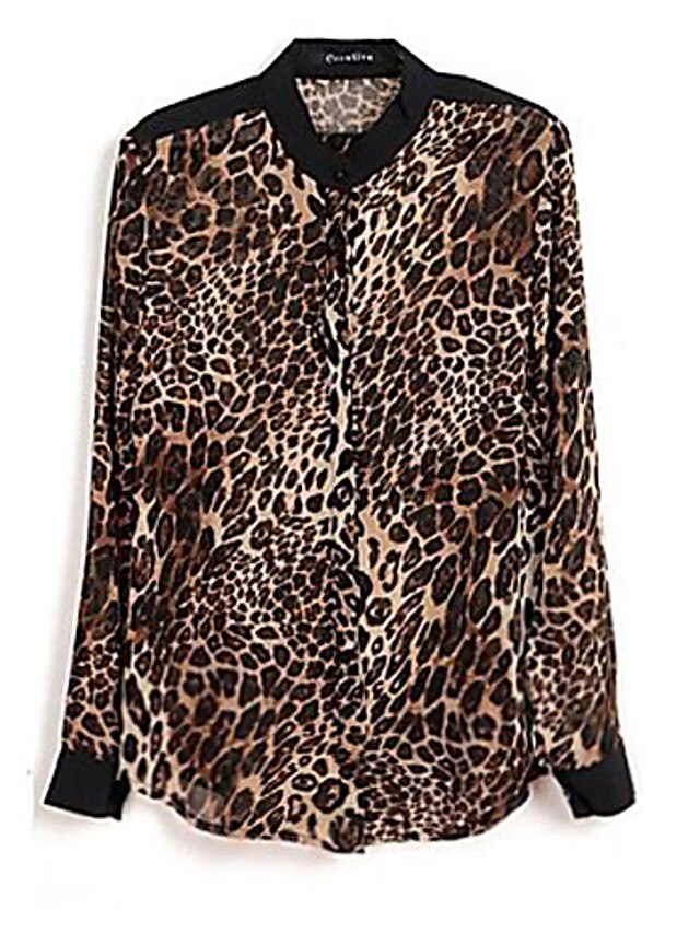  Femei Leopard Printed Button Casual jos șifon Shirt Bluza