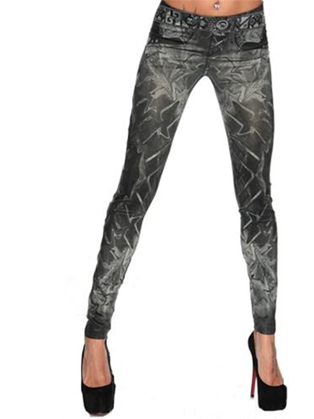  Dames Sexy Denim Legging Meetkundig Medium Taille Zwart Een maat