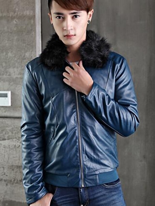  Men PU/Faux Leather Outerwear , Without Lining
