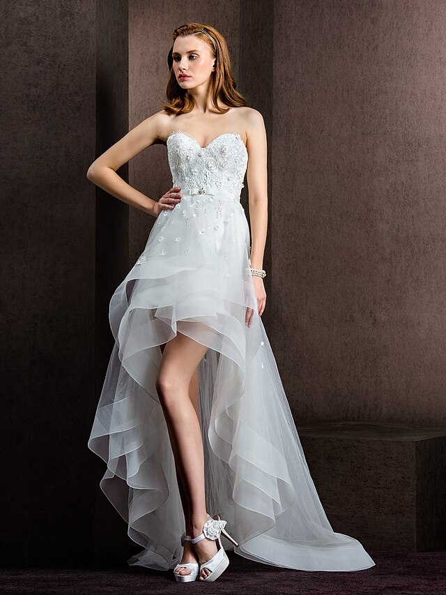  Sheath/Column Sweetheart Tulle Short/Mini Wedding Dress