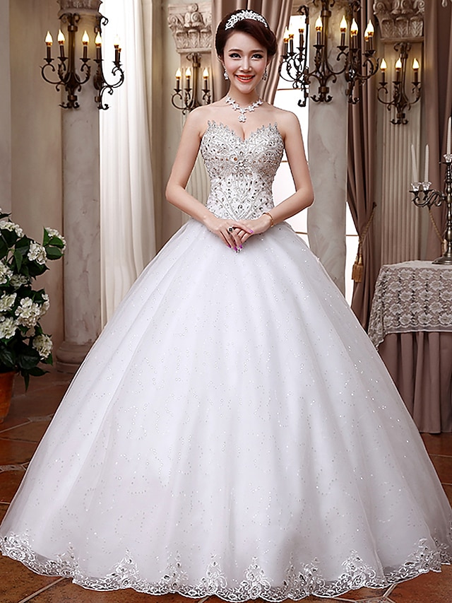  Wedding Dresses Ball Gown Sweetheart Sleeveless Floor Length Tulle Bridal Gowns With Crystal Beading 2023 Summer Wedding Party, Women's Clothing