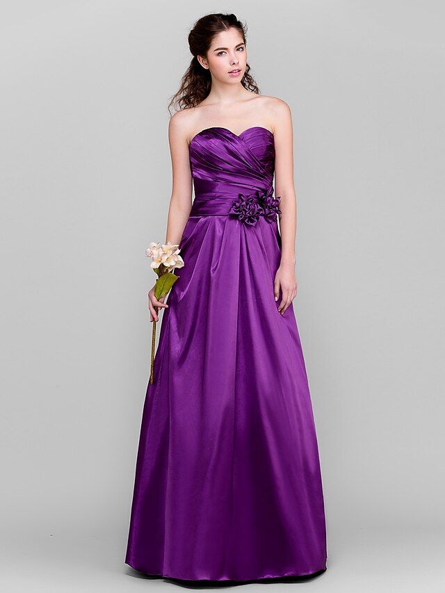  A-Line Sweetheart Neckline Floor Length Taffeta Bridesmaid Dress with Criss Cross / Flower