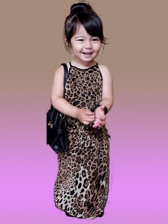  Mädchen Kleid Leopard Baumwolle Sommer Ärmellos Gelb