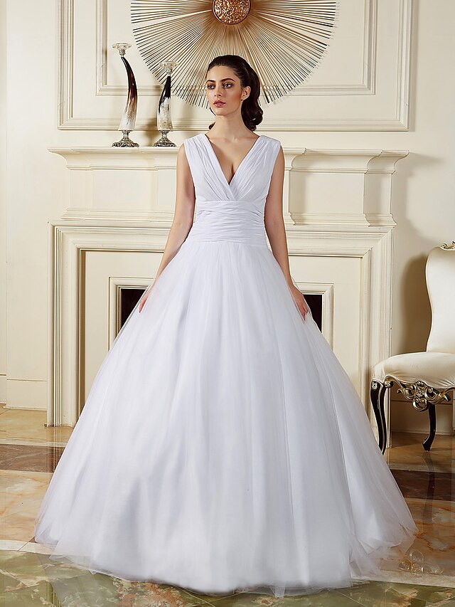  Robe de Soirée Robes de mariée Col en V Longueur Sol Mousseline de soie Tulle Sans Manches avec 2020