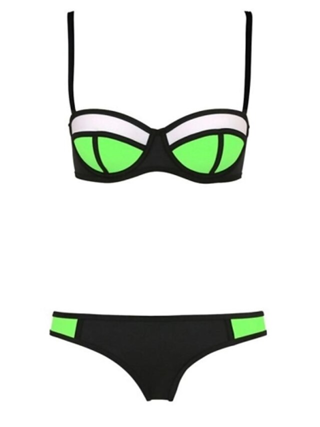  Women's Swimwear Bikini Swimsuit Color Block Green Halter Neck Bathing Suits Sports Push-up