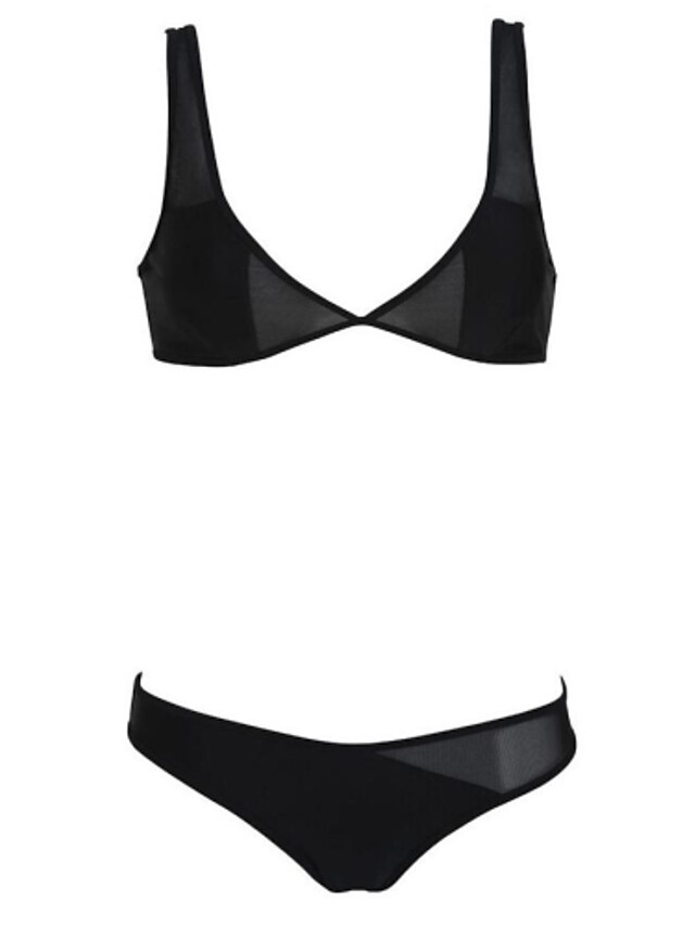  Women's Straped Bikinis , Solid/Mesh Wireless/Padded Bras Nylon/Polyester/Spandex Black