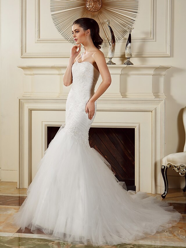  Wedding Dresses Court Train Sleeveless Strapless Tulle With 2023 Summer Bridal Gowns