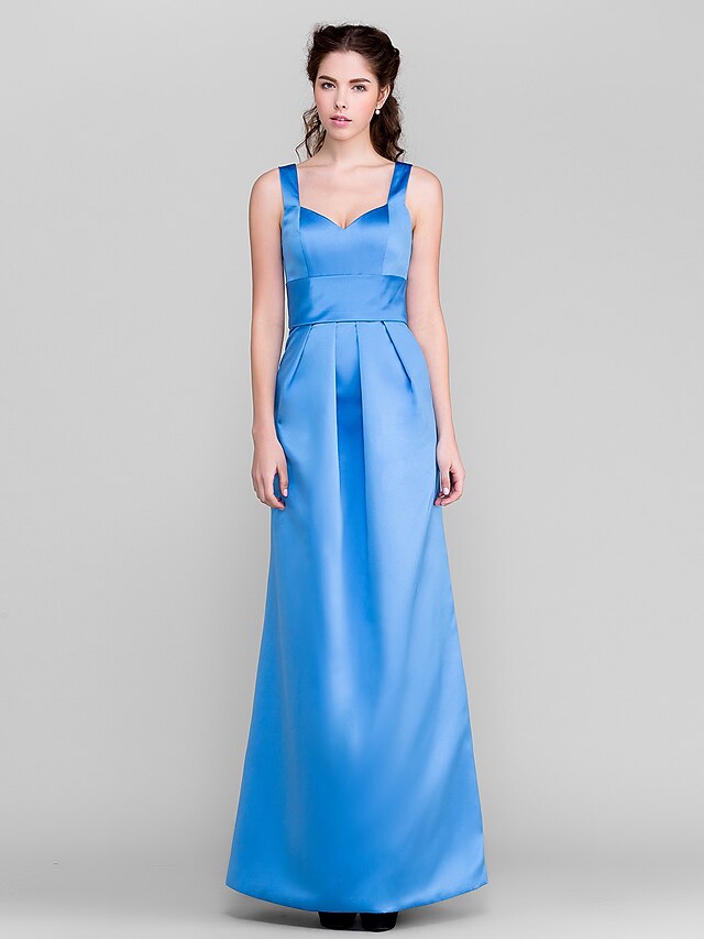  Floor-length Satin Bridesmaid Dress - Ocean Blue Plus Sizes / Petite Sheath/Column Straps