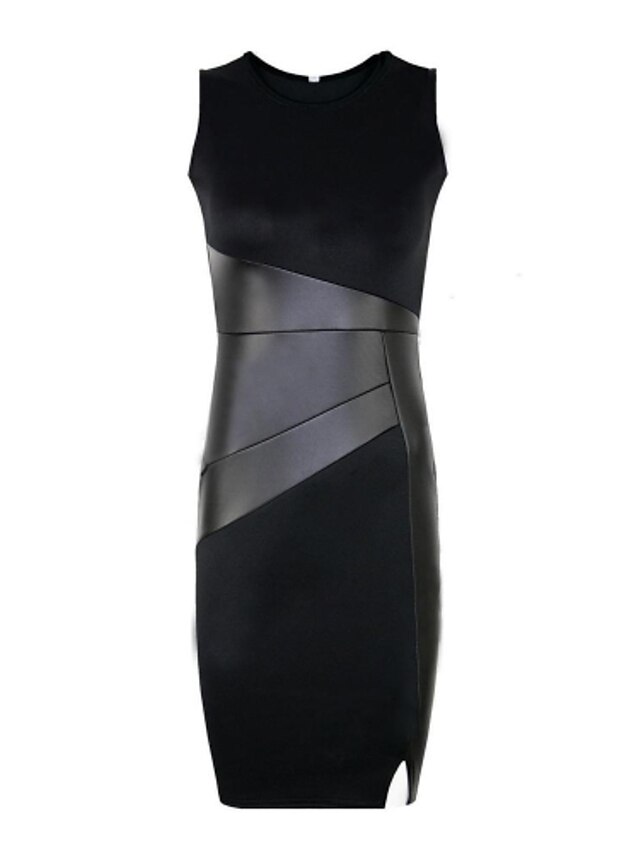  Women's Sheath Dress Sleeveless Solid Colored Patchwork Spring Summer Streetwear Work Cotton Slim Black S M L XL XXL