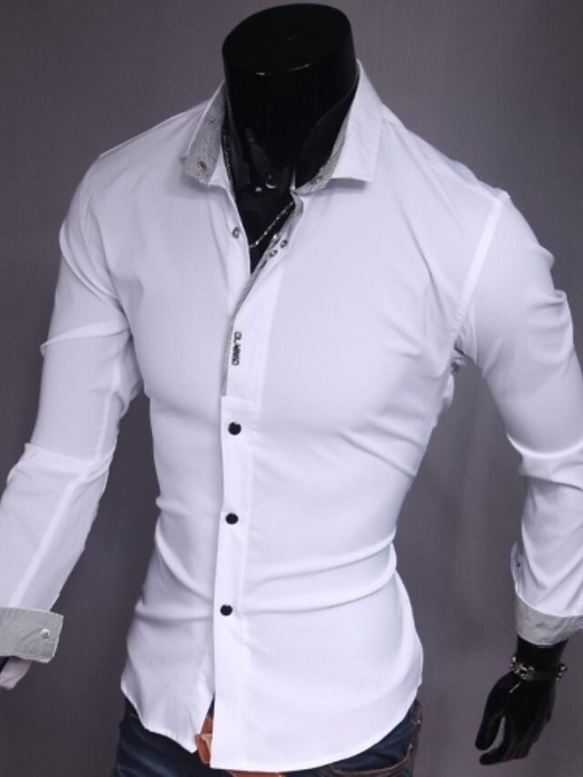  Camisa masculina camisa social cor sólida branco preto rosado rosa manga longa trabalho diário tops finos negócios