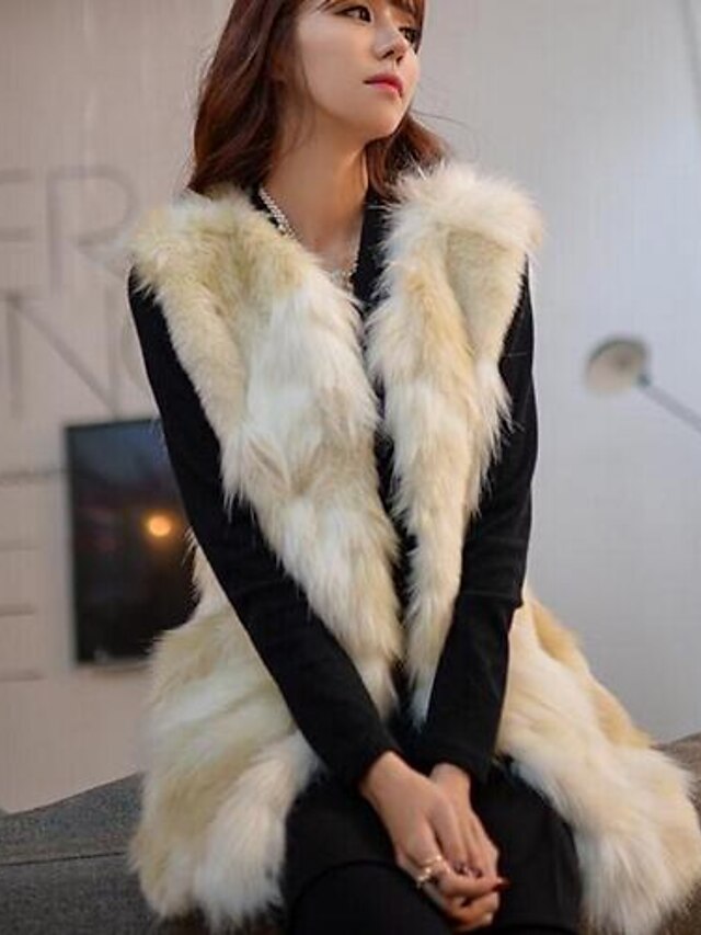  Fur Vest Fashion  Sleeveless Collarless Faux Fur Party/Casual Vest