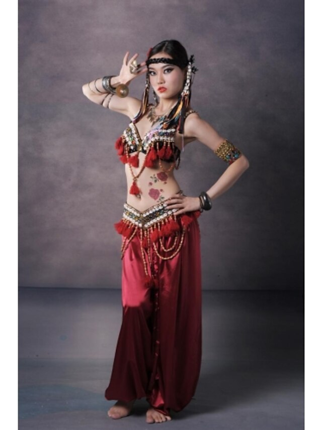  Belly Dance Outfits Women's Performance Silk / Sequined Buttons / Tassel / Pattern / Print Dropped