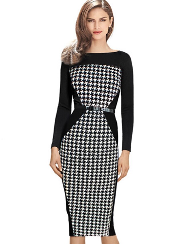  Femme Sophistiqué Gaine Robe - Mosaïque, Damier