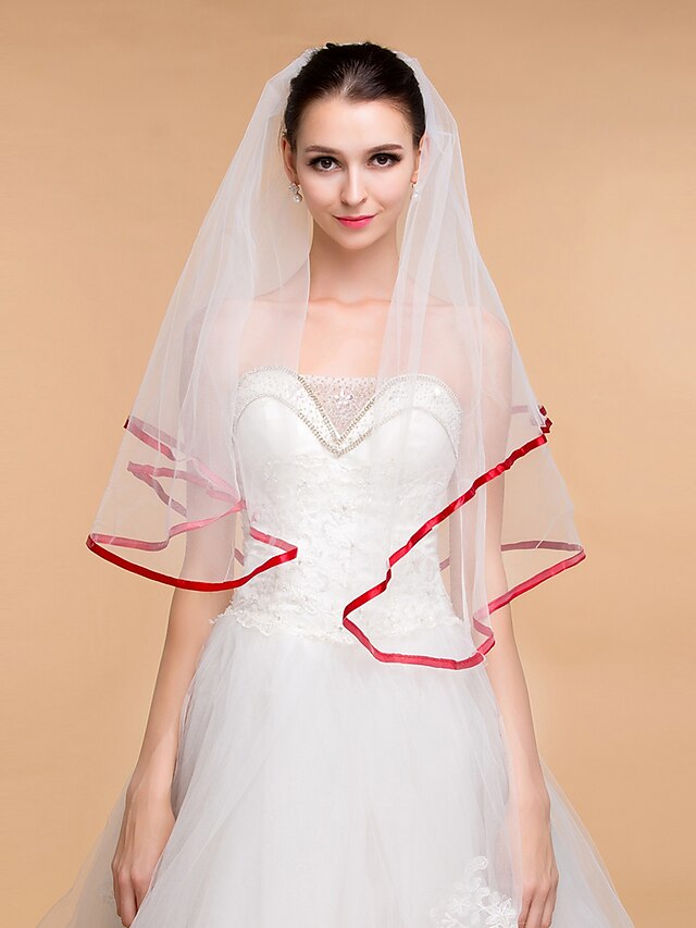  One-tier Ribbon Edge Wedding Veil Cathedral Veils with 59.06 in (150cm) Tulle