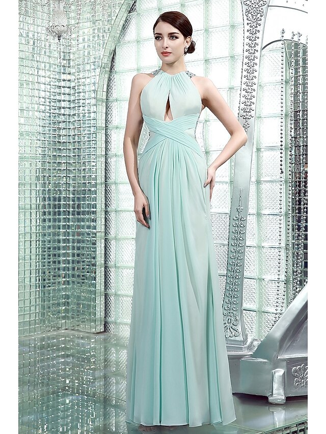  Sheath / Column High Neck Floor Length Chiffon Beautiful Back / Keyhole Cocktail Party / Formal Evening Dress with Beading by LAN TING Express