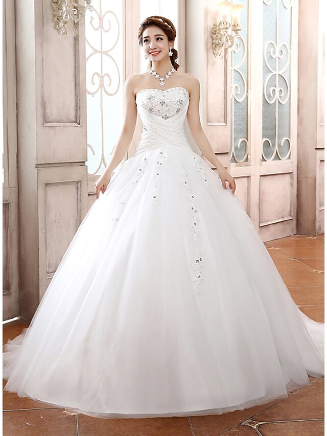  Ball Gown Strapless Court Train Tulle Made-To-Measure Wedding Dresses with Beading / Appliques / Criss-Cross by / Sparkle & Shine