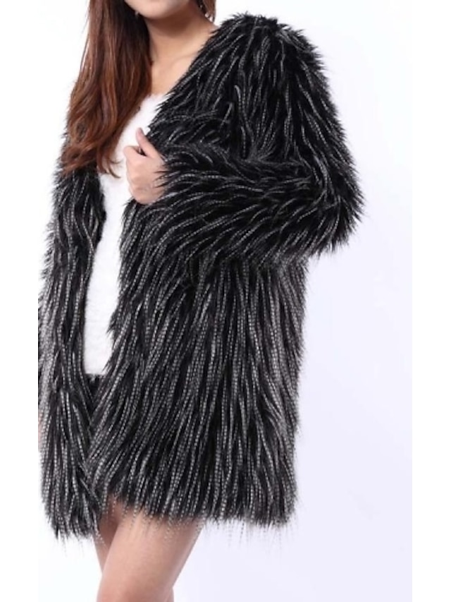  γούνα παλτό μόδας μακρύ μανίκι κόμμα κουκούλα γούνα / περιστασιακό παλτό