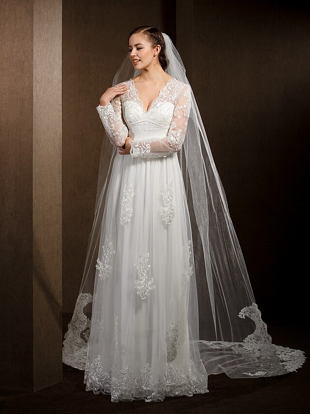  1 strato Bordi in pizzo Veli da sposa Velo lungo (con strascico) con 118.11 in (300 centimetri) Tulle