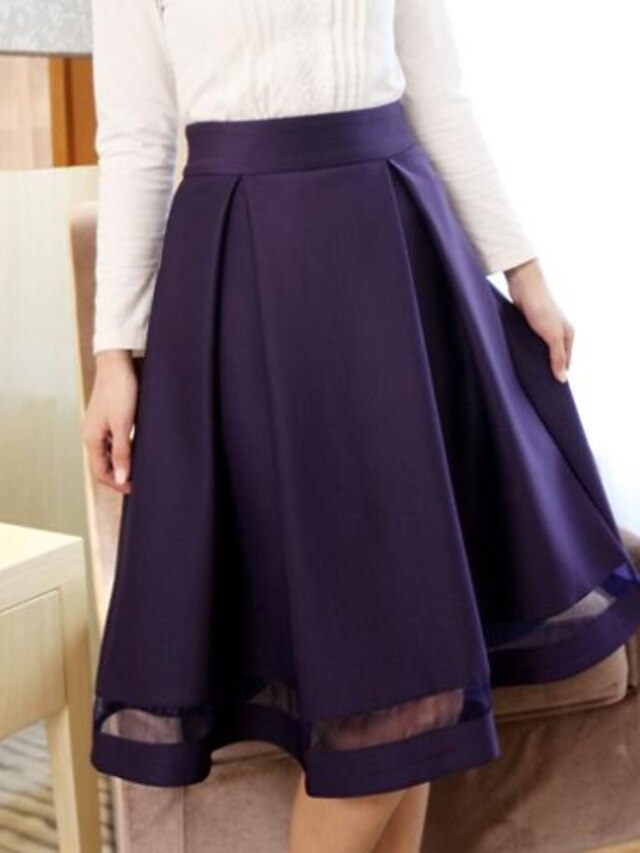  kvinnors casual midi kjolar, organza / satin mikro-elastisk
