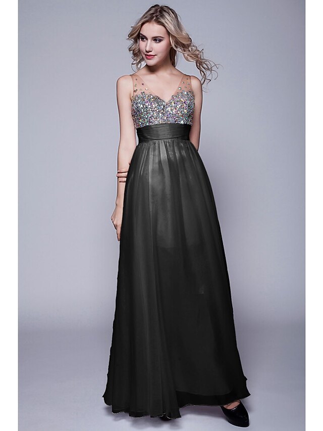  Sheath / Column Formal Evening Dress Straps Sweetheart Neckline Sleeveless Floor Length Chiffon with Sequin 2020